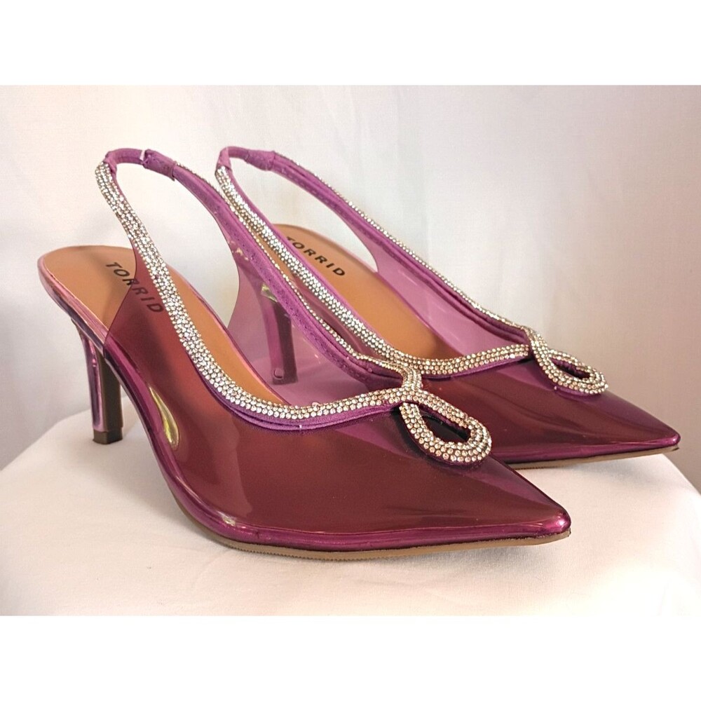 Torrid Pink Pointed Toe Embellished Shoes 8WW, 3.25" Heels